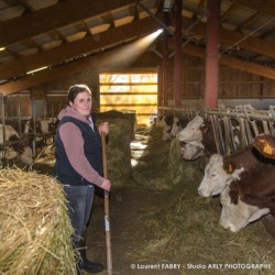 Grand Abergement (01) : Victoire Vuaillat s'occupe des génisses, élevées à l'attache et nourries au foin, GAEC Vuaillat