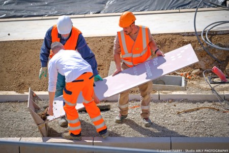Photographe Lyon pour un chantier Colas : signalétique sur la place Ronshausen