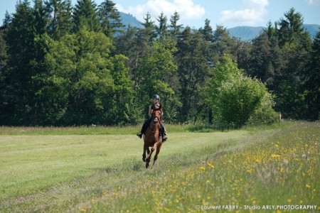 Une Cavalière Au Galop Dans Un Champs De Fleurs Lors Du Raid Multi-sports En Haute Savoie