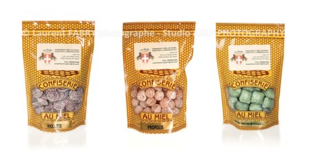 Studio Packshot Alimentaire De 3 Sachets Confiserie Miel