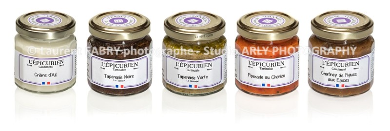 Photo packshot de 5 pots de tapenades