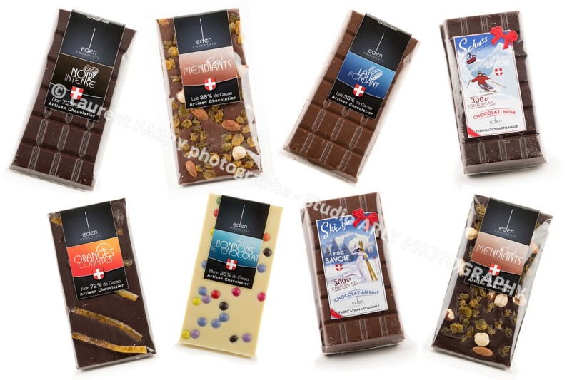 Packshot culinaire de 8 tablettes de chocolat