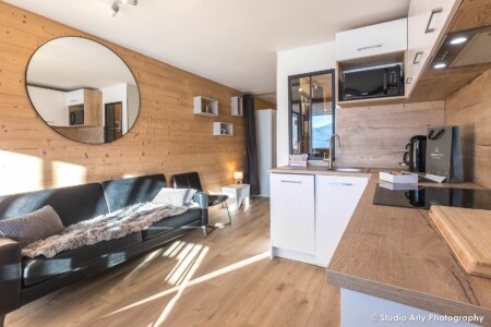 Pièce de vie d'un appartement dans la résidence Sérac, Val Thorens